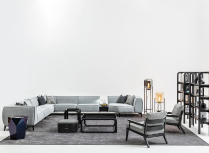 Corner sofa Couch Upholstery Furniture U-shape Living landscape with Armchair Gray Couches